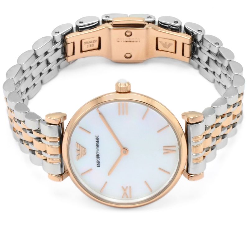 Emporio Armani T Bar Gianni Classic Mother Of Pearl Dial Two Tone Steel Strap Watch For Women - AR1683