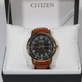 Citizen Eco-Drive Multi Function Day & Date Black Dial Brown Leather Strap Watch For Men - AO9003-08E