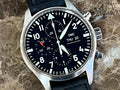 IWC Pilot's Watch Chronograph Black Dial Black Leather Strap Watch for Men - IW377709