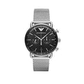 Emporio Armani Chronograph Black Dial Silver Mesh Bracelet Watch For Men - AR11104