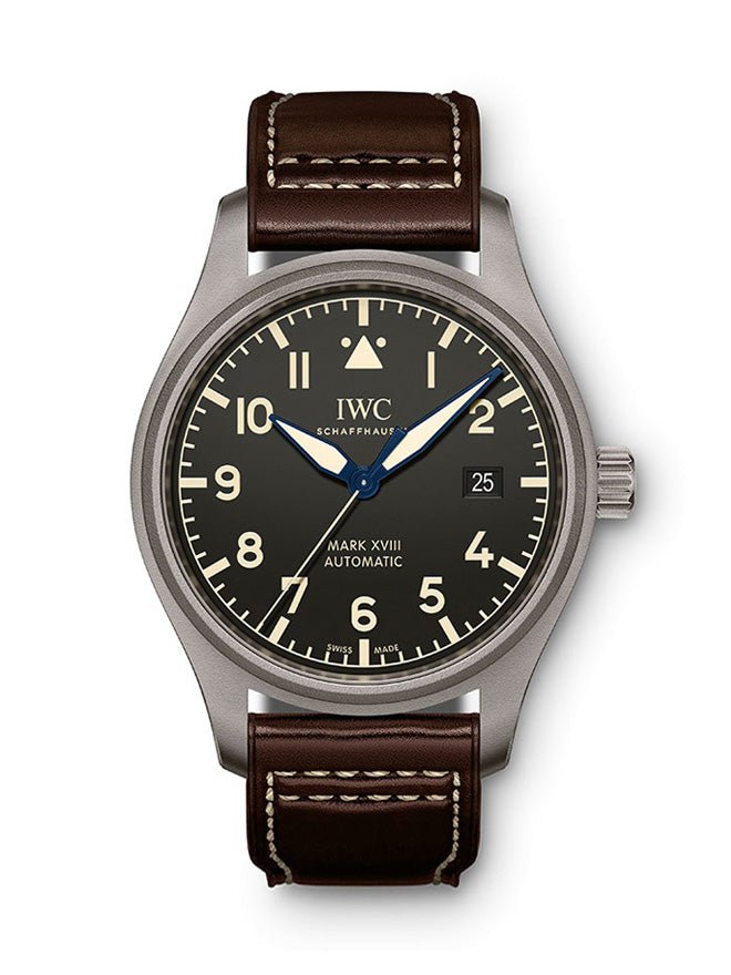 IWC Pilot's Watch Mark XVIII 40mm Black Dial Brown Leather Strap Watch for Men - IW327006