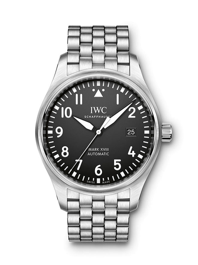 IWC Pilot’s Watch Mark XVIII Black Dial Silver Steel Strap Watch for Men - IW327015