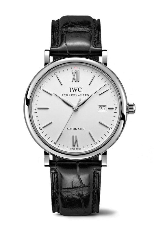 IWC Portofino Automatic White Dial Black Leather Strap Watch for Men - IW356501