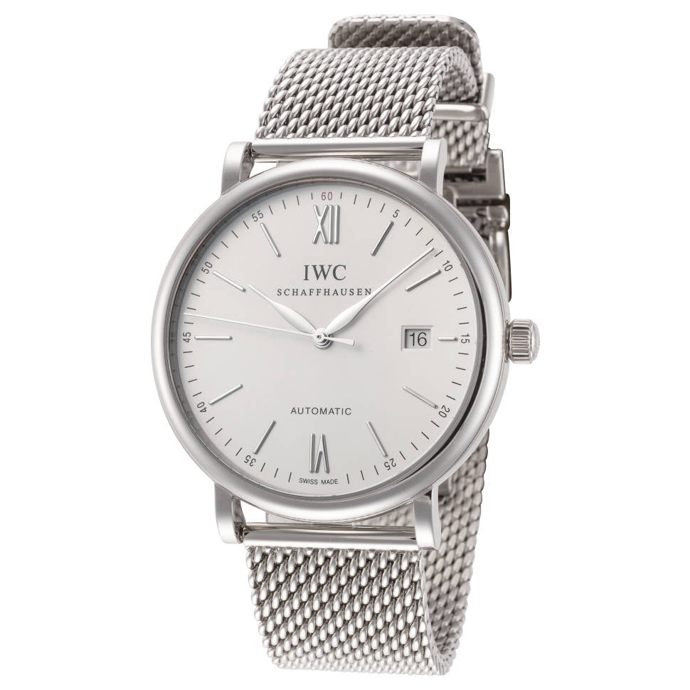 IWC Portofino Automatic White Dial Silver Mesh Bracelet Watch for Men - IW356505