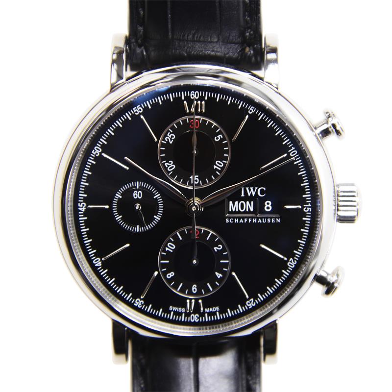 IWC Portofino Chronograph Black Dial Black Leather Strap Watch for Men - IW391008