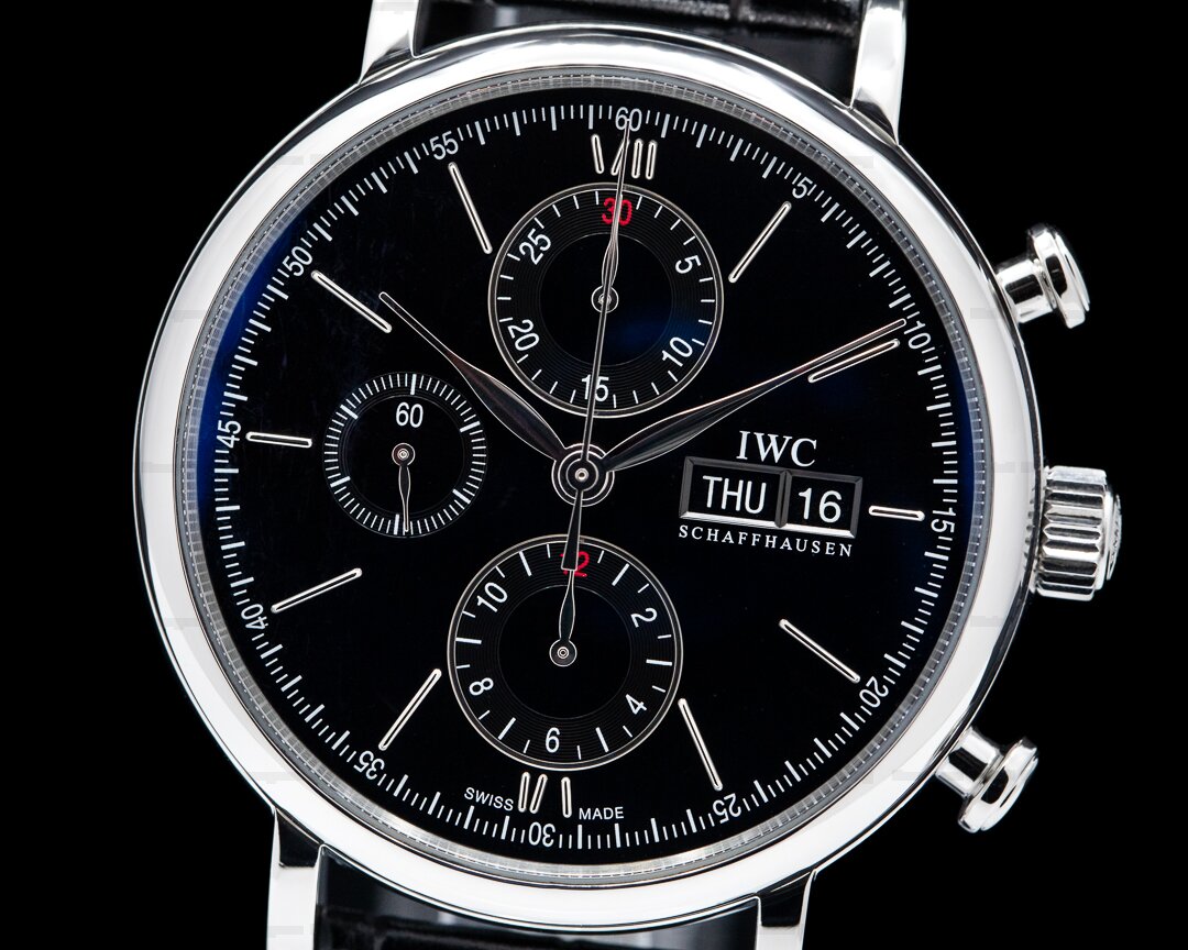 IWC Portofino Chronograph Black Dial Black Leather Strap Watch for Men - IW391008