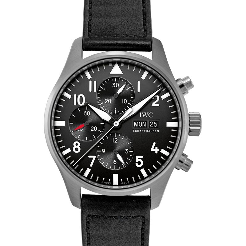 IWC Pilot's Watch Chronograph Black Dial Black Leather Strap Watch for Men - IW377709