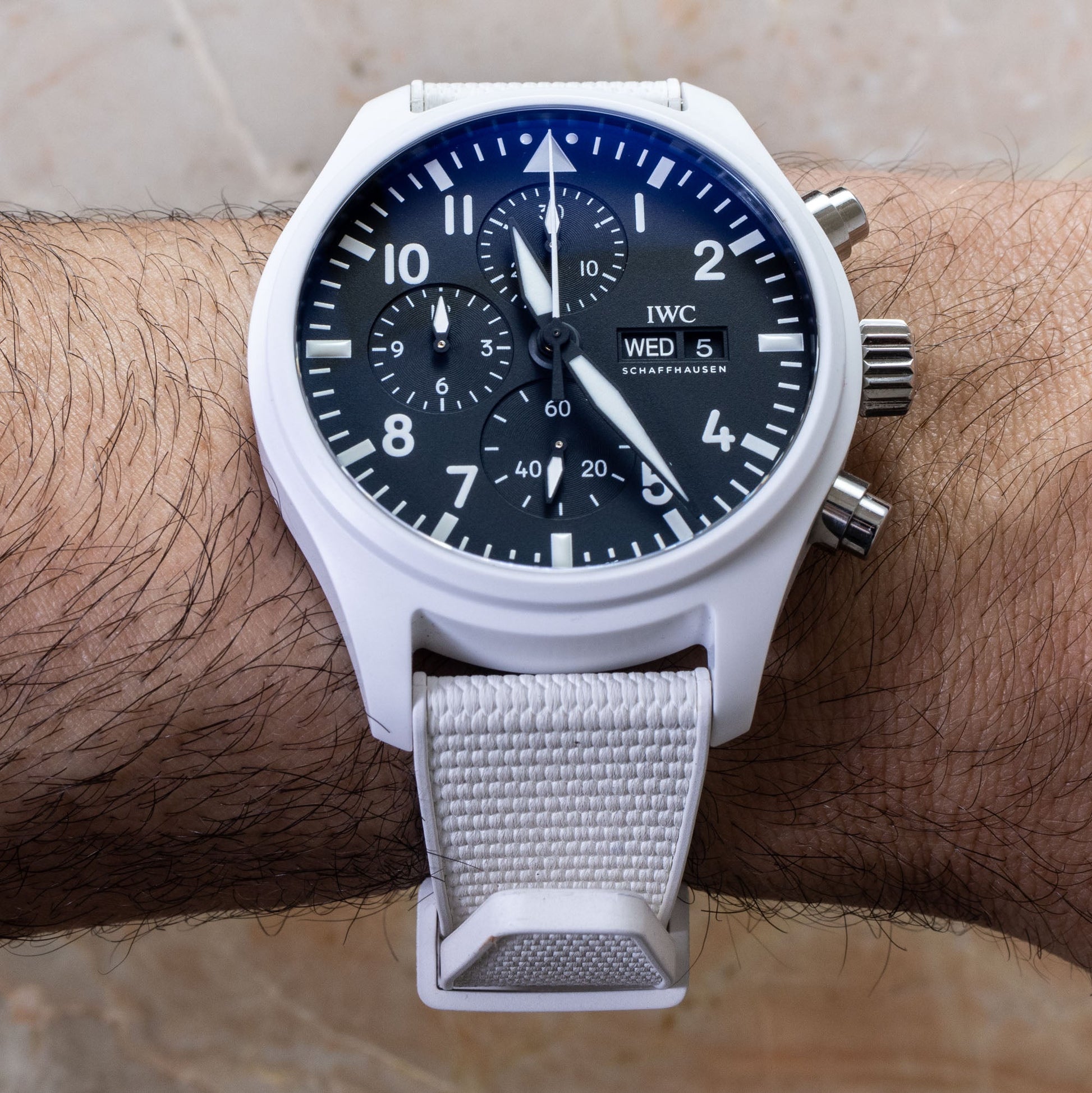 IWC Pilot's Watch Chronograph Top Gun Edition 'Lake Tahoe' Black Dial White Leather Strap Watch for Men - IW389105