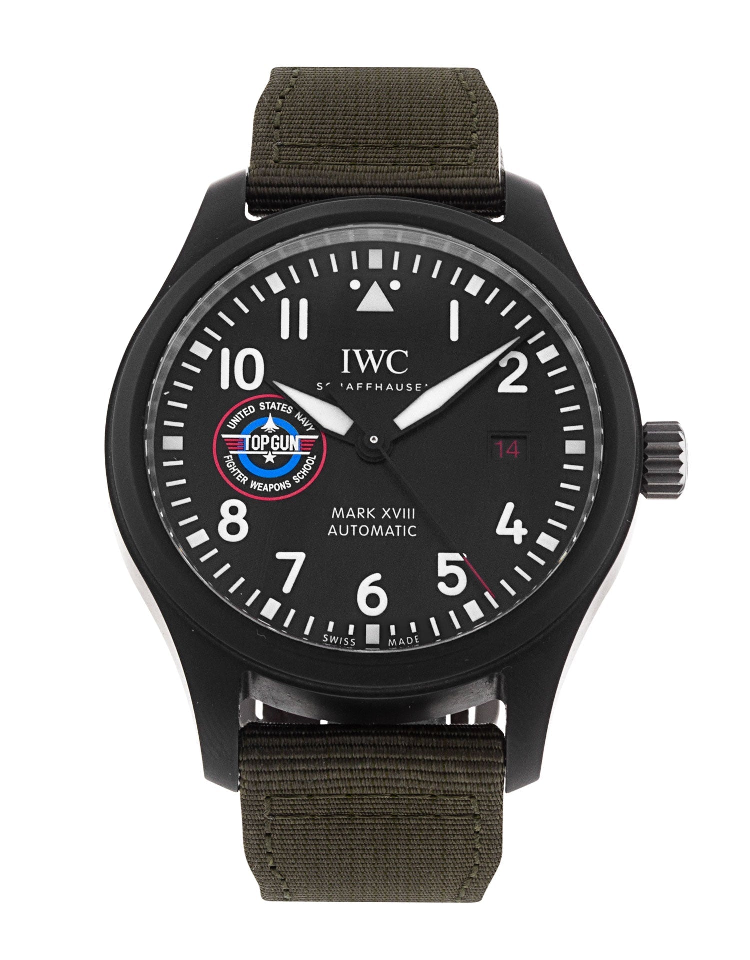 IWC Pilot’s Watch Mark XVIII Top Gun Edition “SFTI” Black Dial Green Nylon Strap Watch for Men - IW324712