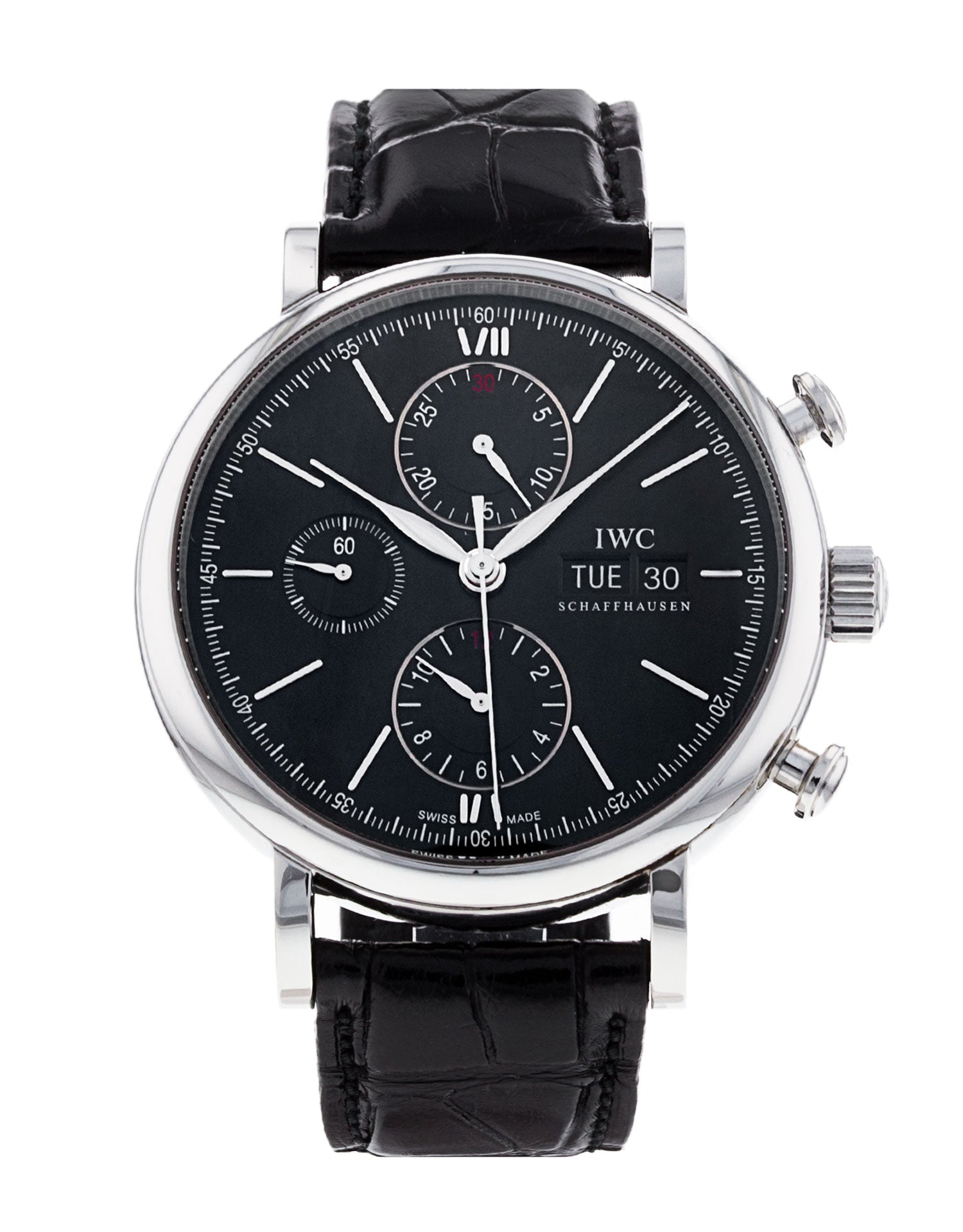 IWC Portofino Chronograph Black Dial Black Leather Strap Watch for Men - IW391008