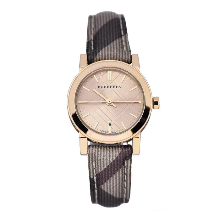 Burberry The City Pink Dial Brown Leather Strap Watch for Women - BU9236