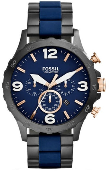 Fossil Nate Chronograph Blue Dial Two Tone Steel Strap Watch for Men - JR1494