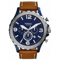 Fossil Nate Chronograph Blue Dial Brown Leather Strap Watch for Men - JR1504