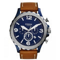 Fossil Nate Chronograph Blue Dial Brown Leather Strap Watch for Men - JR1504