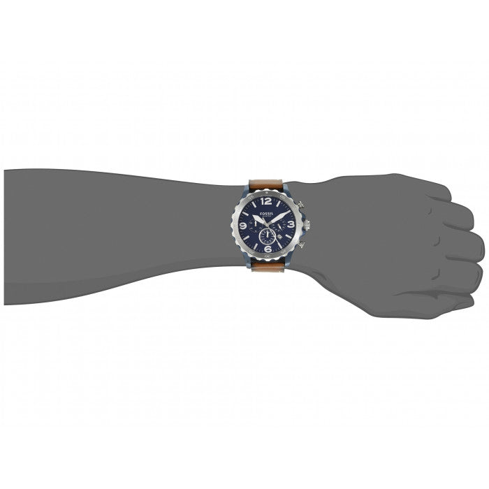 Fossil Nate Chronograph Blue Dial Brown Leather Strap Watch for Men - JR1504