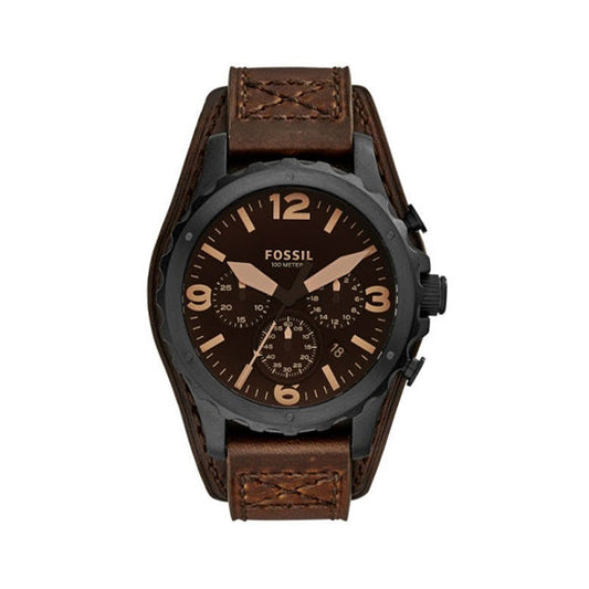 Fossil Nate Chronograph Brown Dial Brown Leather Strap Watch for Men - JR1511