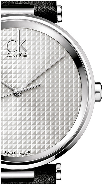 Calvin Klein Sight Silver Dial Black Leather Strap Watch for Men - K1S21120