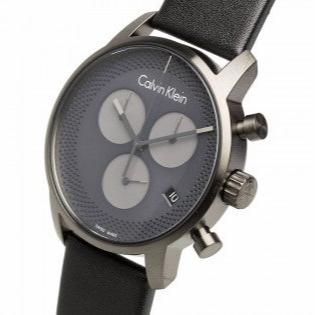 Calvin Klein City Chronograph Grey Dial Black Leather Strap Watch for Men - K2G177C3