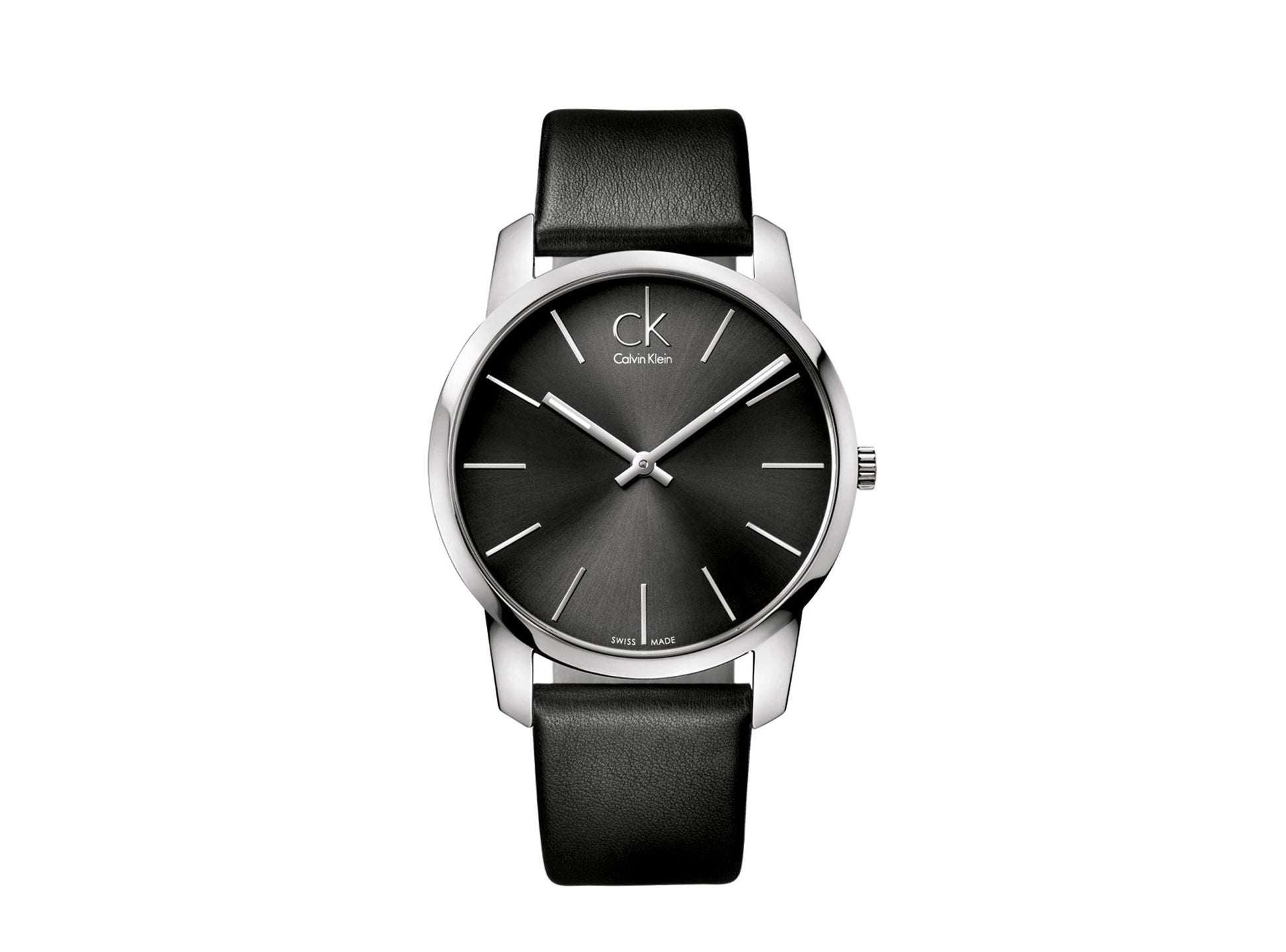 Calvin Klein City Grey Dial Black Leather Strap Watch For Men - K2G21107