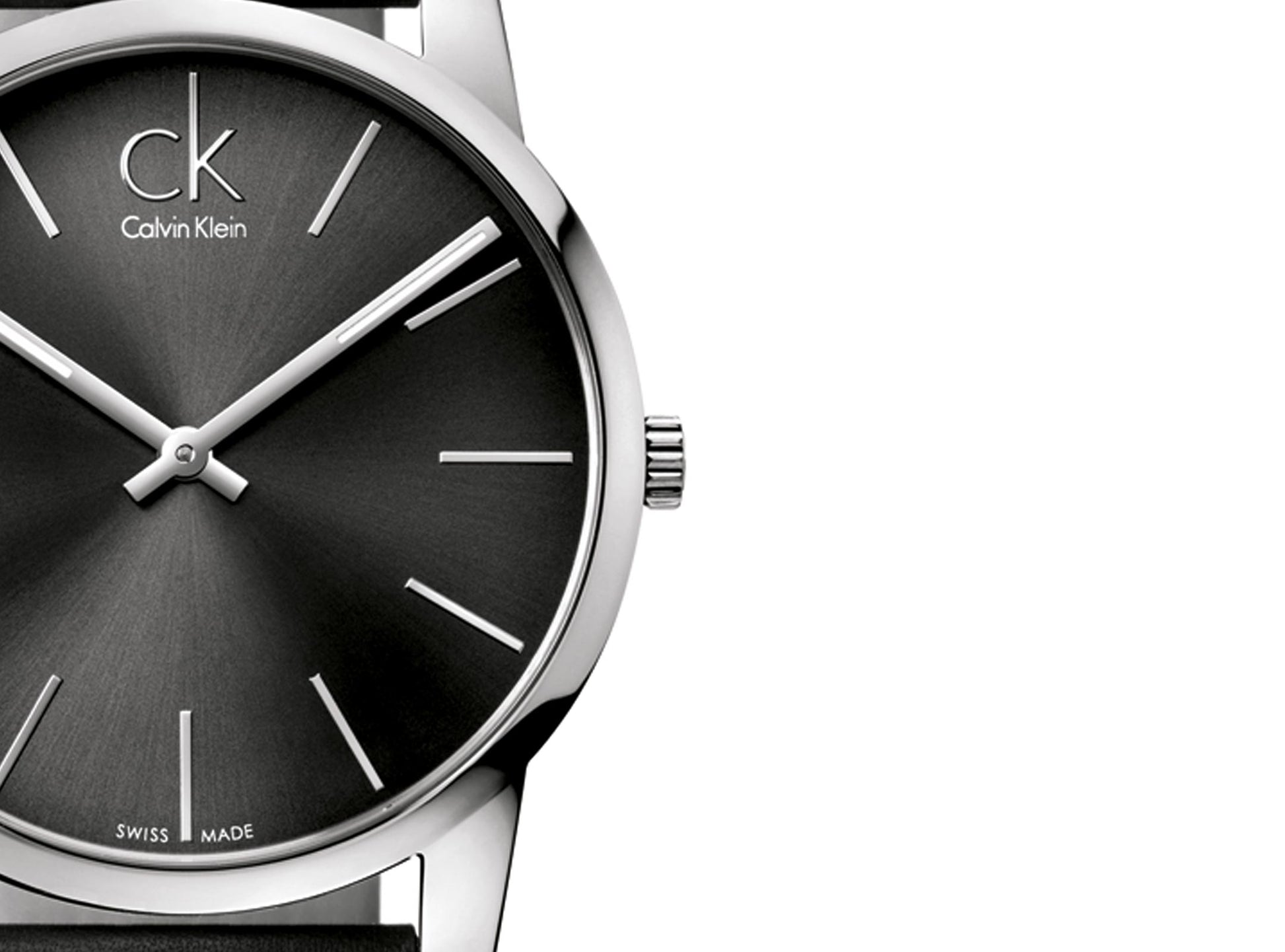 Calvin Klein City Grey Dial Black Leather Strap Watch For Men - K2G21107