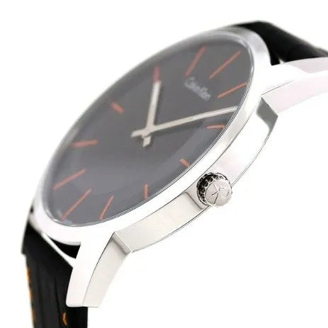 Calvin Klein City Black Dial Black Leather Strap Watch for Men - K2G211C1