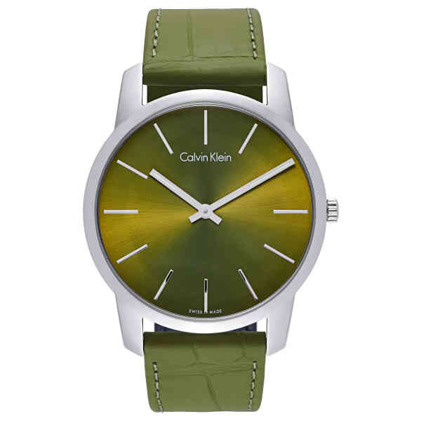 Calvin Klein City Green Dial Green Leather Strap Watch for Men - K2G211WL