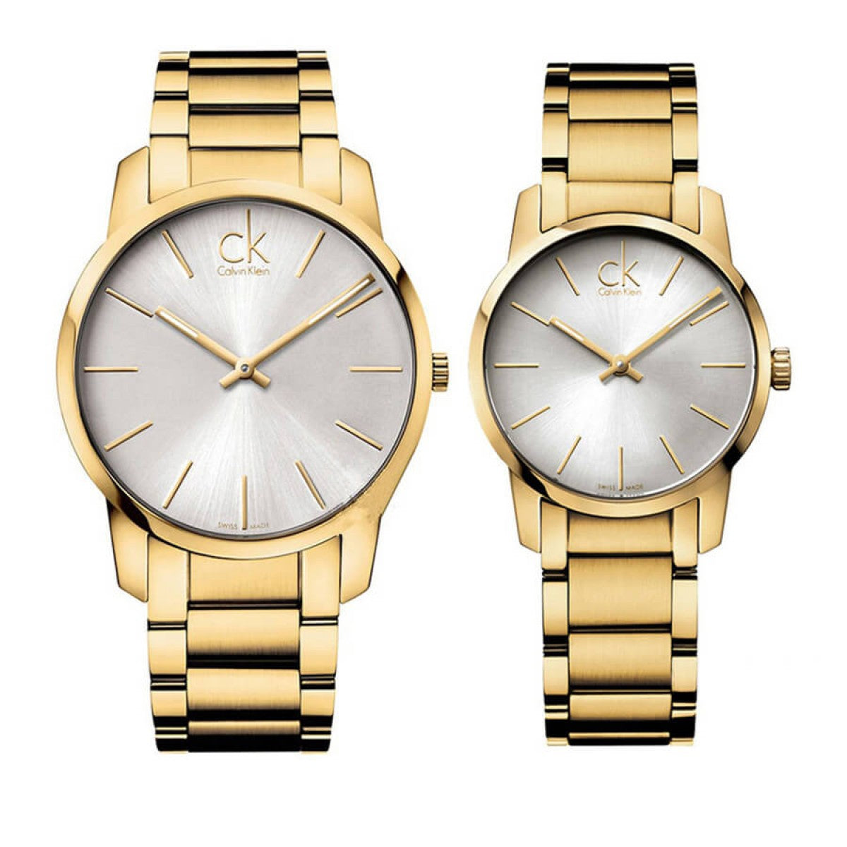 Calvin Klein City White Dial Gold Steel Strap Watch for Women - K2G23546