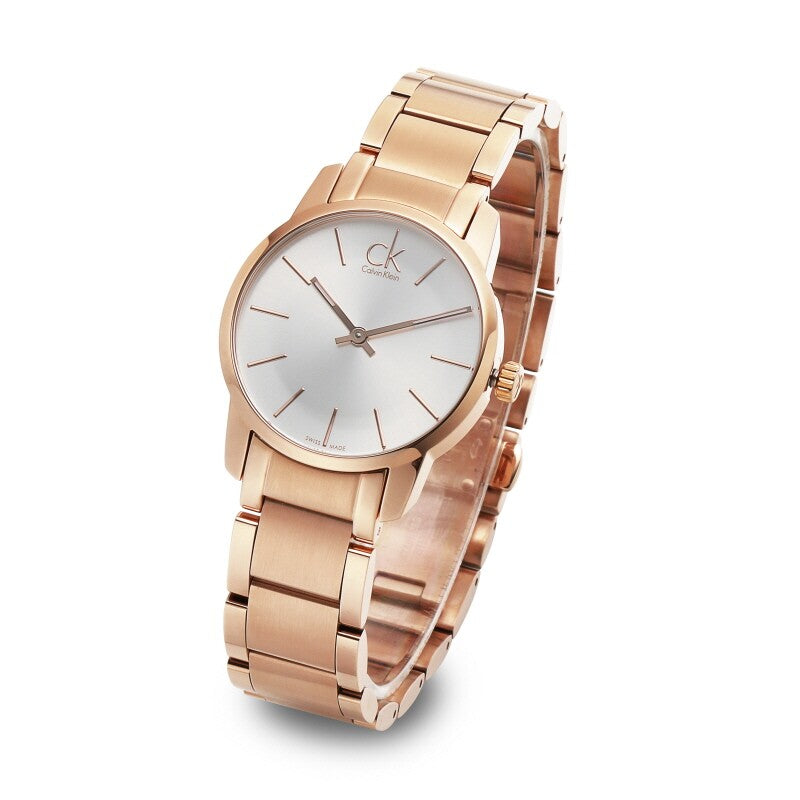 Calvin Klein City Mother of Pearl White Dial Rose Gold Steel Strap Watch for Women - K2G23646