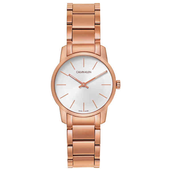 Calvin Klein City Mother of Pearl White Dial Rose Gold Steel Strap Watch for Women - K2G23646