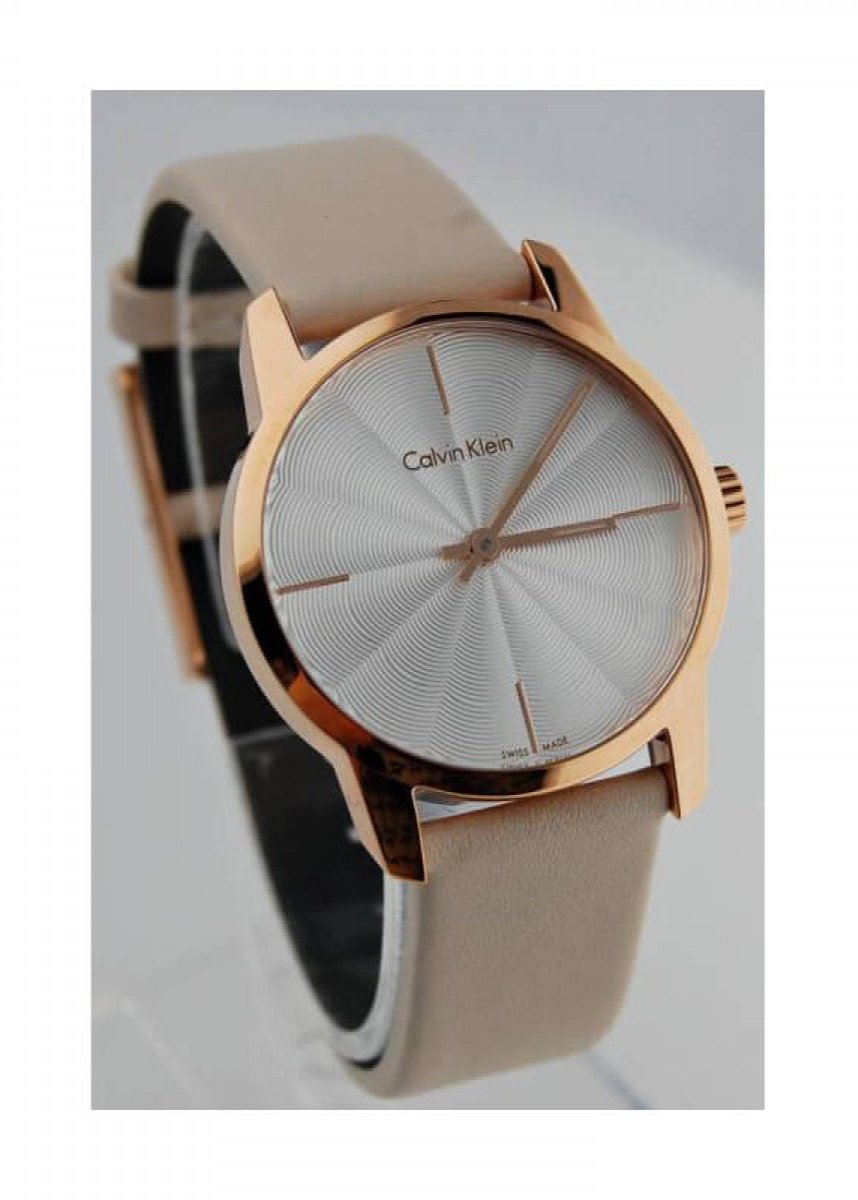 Calvin Klein City Silver Dial White Leather Strap Watch for Women - K2G236X6