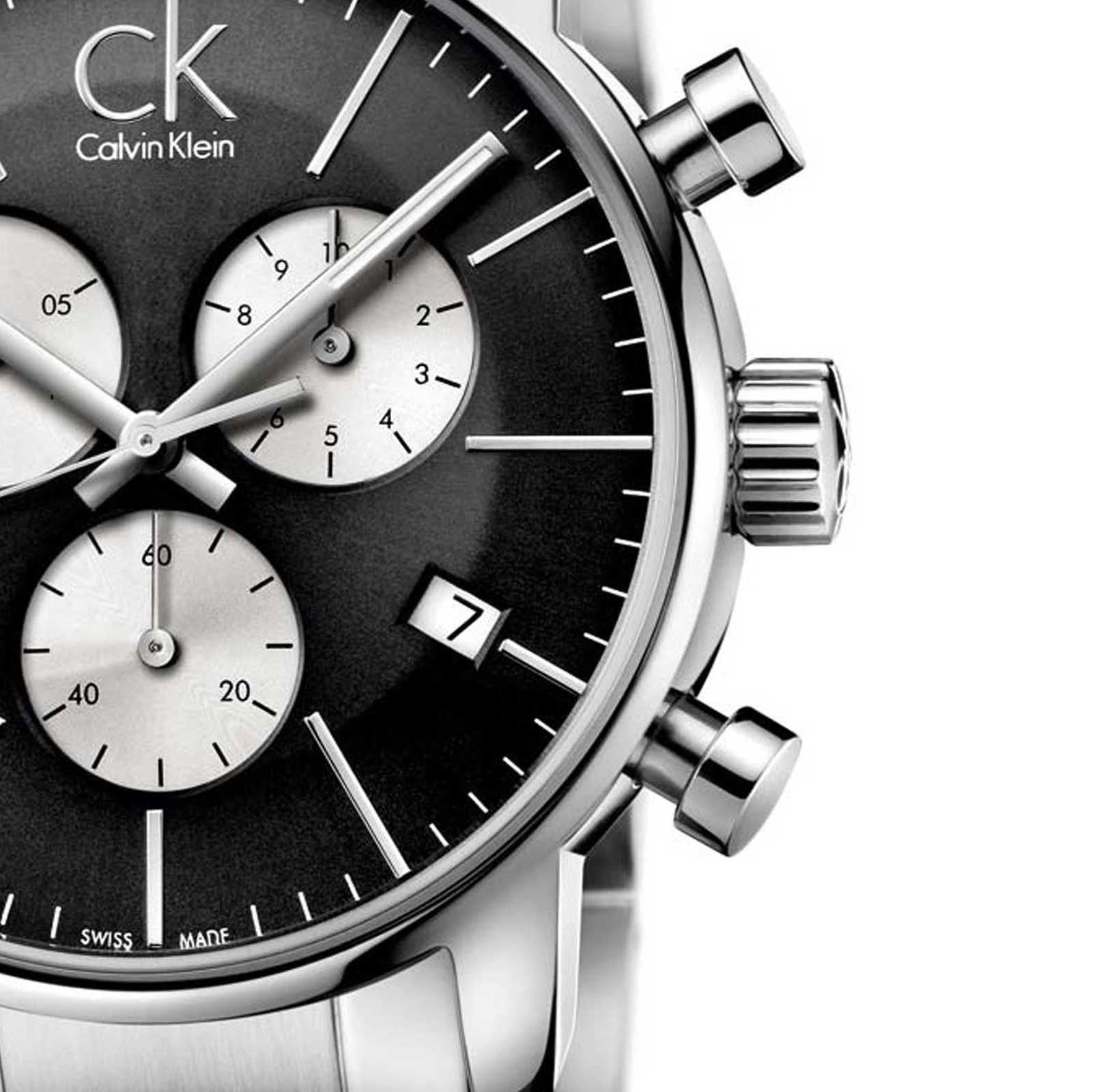 Calvin Klein City Chronograph Black Dial Silver Steel Strap Watch for Men - K2G2714X