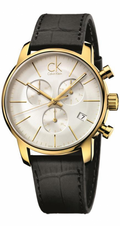 Calvin Klein City Chronograph Silver Dial Black Leather Strap Watch for Men - K2G275C6