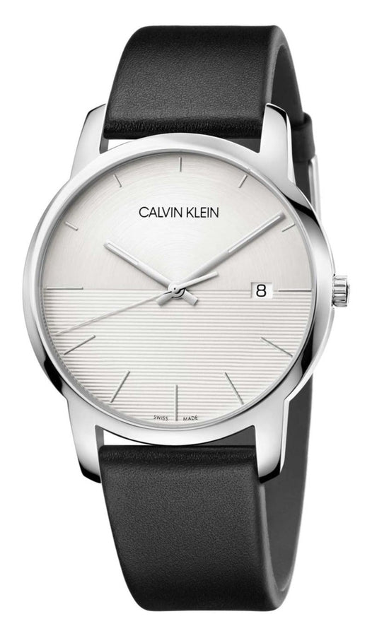 Calvin Klein City White Dial Black Leather Strap Watch for Men - K2G2G1CD