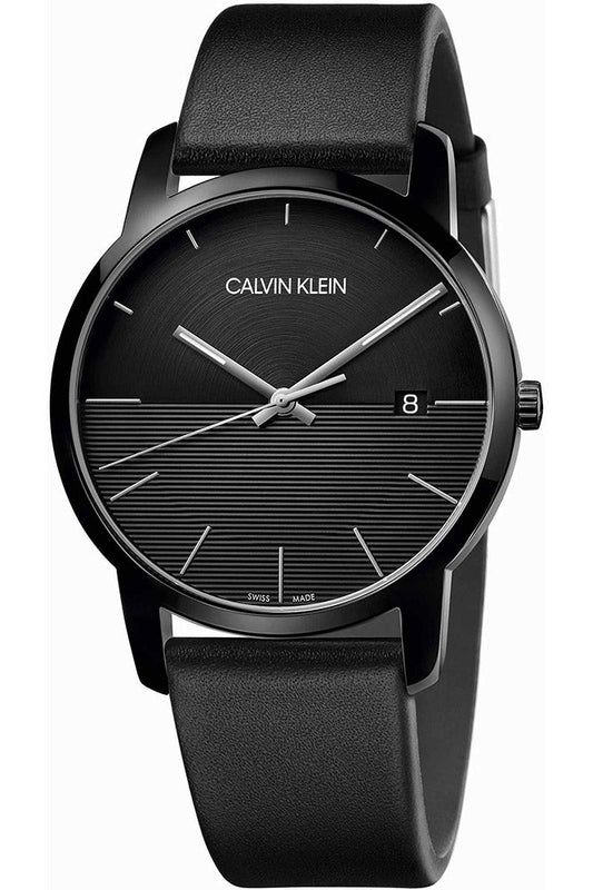 Calvin Klein City Quartz Black Dial Black Leather Strap Watch for Men - K2G2G4C1