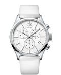 Calvin Klein Masculine Chronograph White Dial White Leather Strap Watch for Men - K2H27101