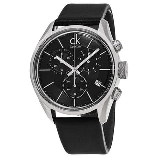 Calvin Klein Masculine Chronograph Black Dial Black Leather Strap Watch for Men - K2H27102