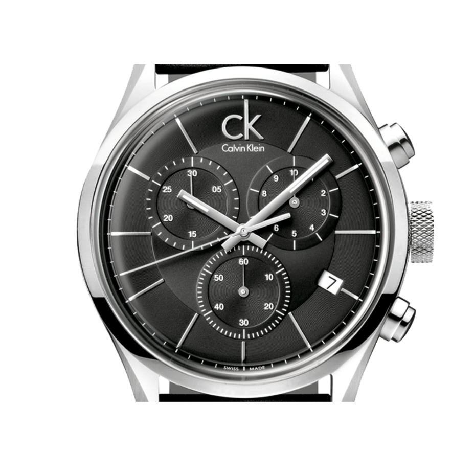 Calvin Klein Masculine Chronograph Black Dial Black Leather Strap Watch for Men - K2H27102