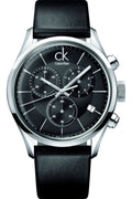 Calvin Klein Masculine Chronograph Black Dial Black Leather Strap Watch for Men - K2H27102