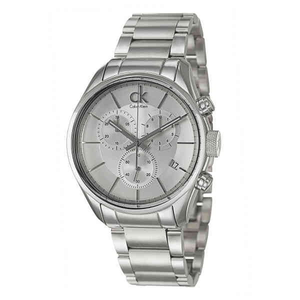 Calvin Klein Masculine Chronograph White Dial Silver Steel Strap Watch for Men - K2H27126