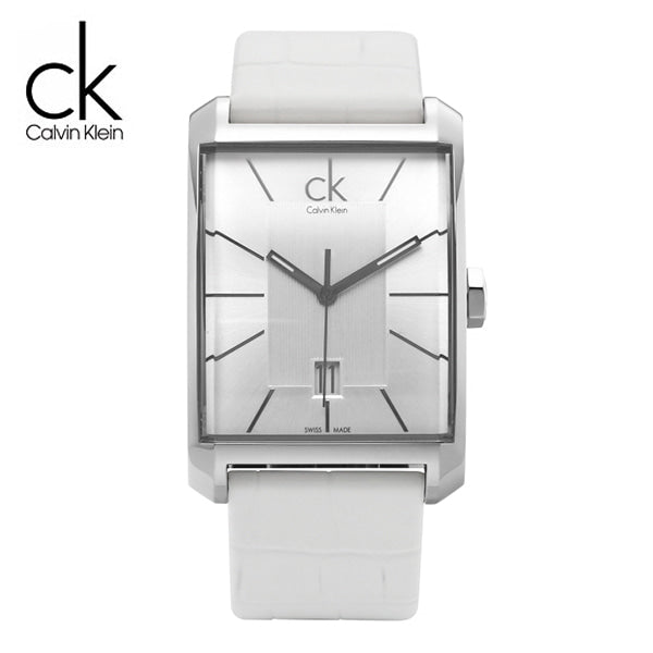 Calvin Klein Window White Dial White Leather Strap Watch for Men - K2M21120