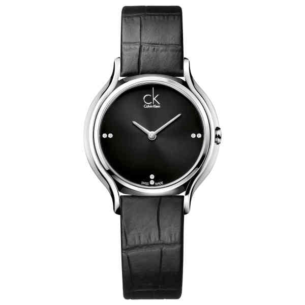 Calvin Klein Skirt Black Dial Black Leather Strap Watch for Women - K2U231CS