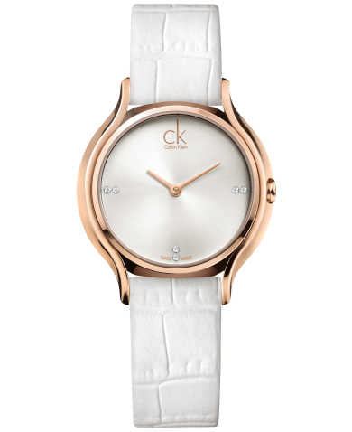 Calvin Klein Skirt White Dial White Leather Strap Watch for Women - K2U236KW