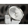 Calvin Klein Accent Silver Dial White Leather Strap Watch for Women - K2Y211K6