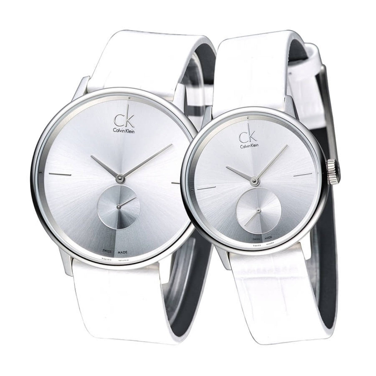 Calvin Klein Accent Silver Dial White Leather Strap Watch for Women - K2Y211K6