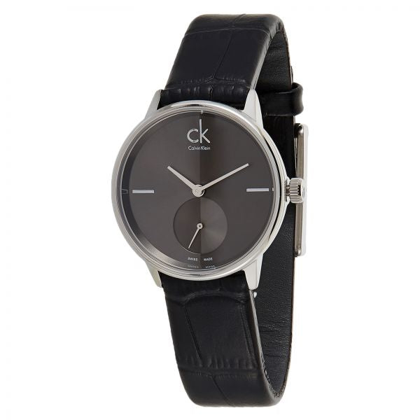 Calvin Klein Accent Black Dial Black Leather Strap Watch for Women  - K2Y2Y1C3