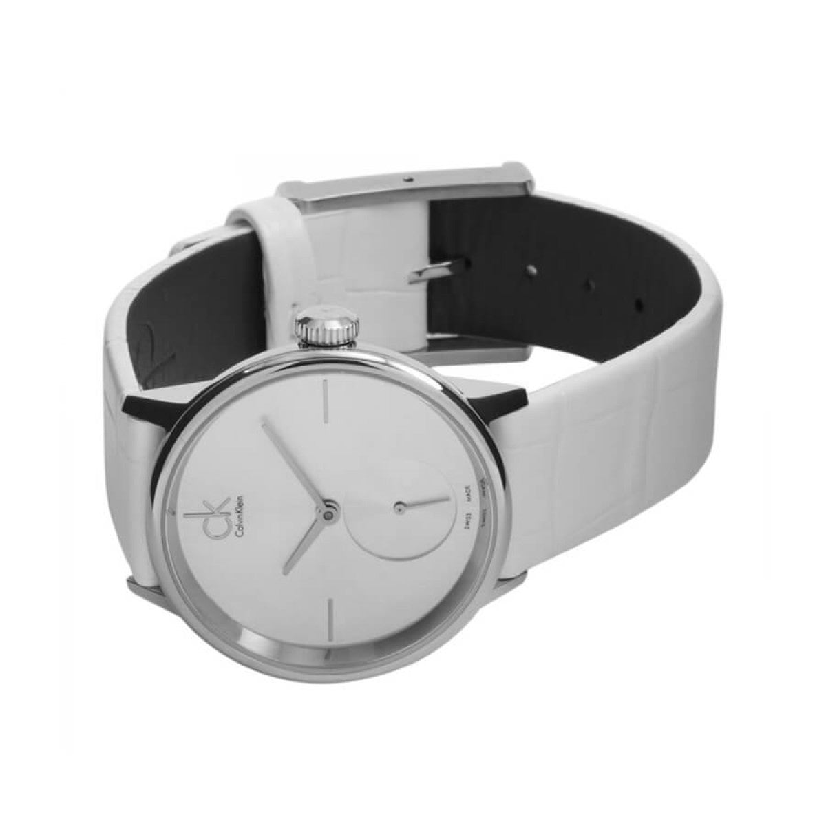 Calvin Klein Accent White Dial White Leather Strap Watch for Women - K2Y231K6