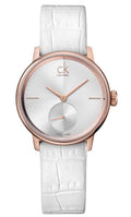 Calvin Klein Accent Silver Dial White Leather Strap Watch for Women - K2Y236K6