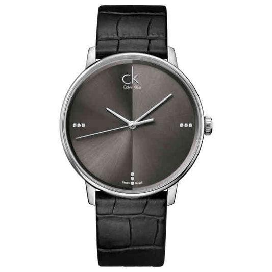 Calvin Klein Accent Black Dial Black Leather Strap Watch for Men - K2Y2X1CU