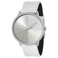 Calvin Klein Accent Silver Dial White Leather Strap Watch for Women - K2Y2X1K6