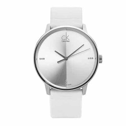 Calvin Klein Accent Silver Dial White Leather Strap Watch for Men - K2Y2X1KW